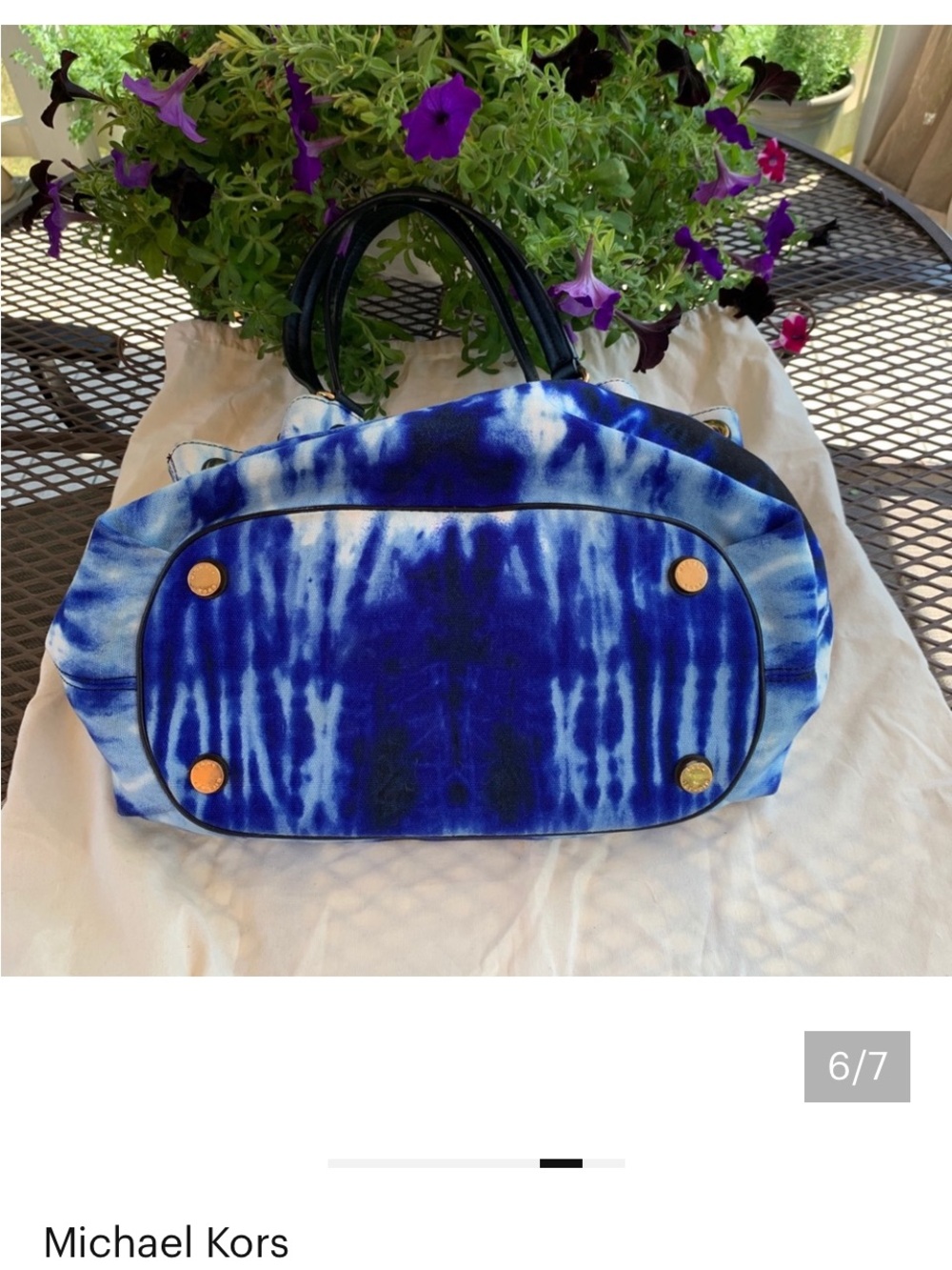 Michael Kors Blue and White Tie-Dye with Gold Accents - Picture 6 of 7